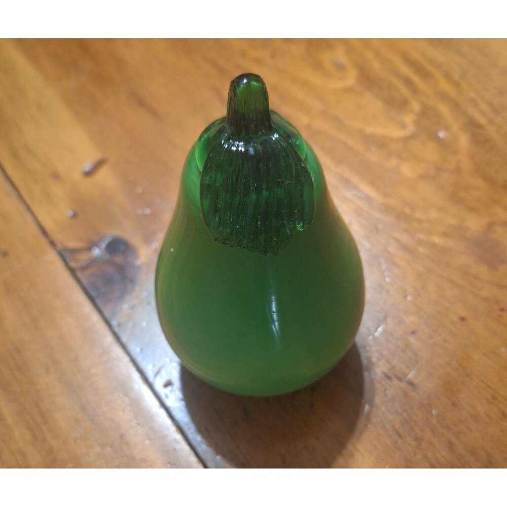 Vintage Green Blown Glass Pear Figurine 4" Collectible Decorative Ornament Retro